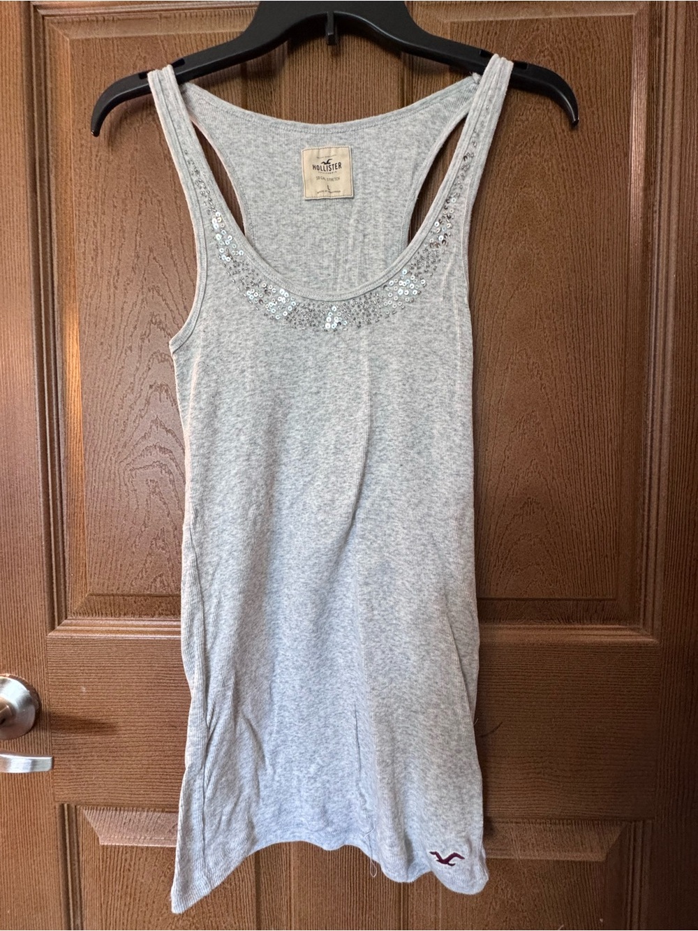 Hollister Women's Light Gray Sequin Scoop Neck Tank Size Large